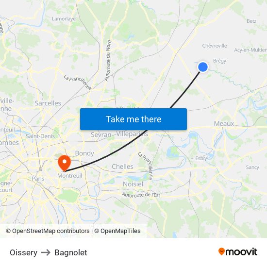 Oissery to Bagnolet map