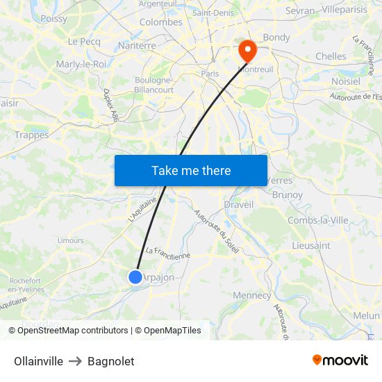 Ollainville to Bagnolet map