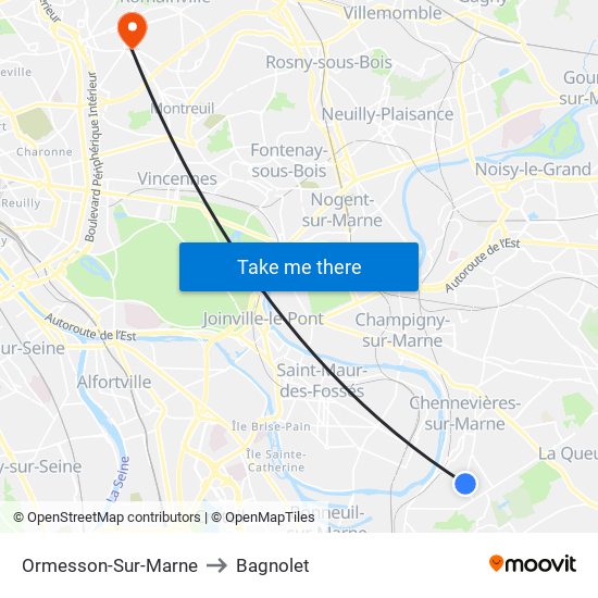 Ormesson-Sur-Marne to Bagnolet map