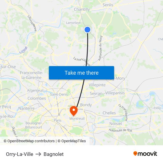 Orry-La-Ville to Bagnolet map