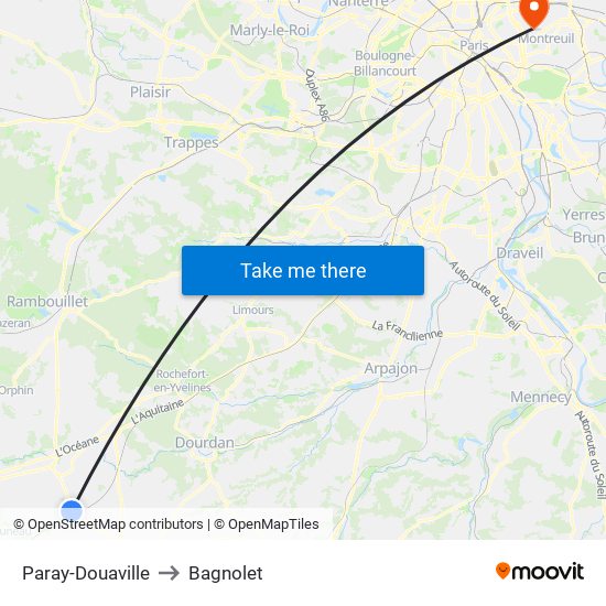 Paray-Douaville to Bagnolet map