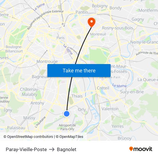 Paray-Vieille-Poste to Bagnolet map