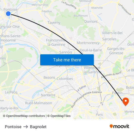 Pontoise to Bagnolet map