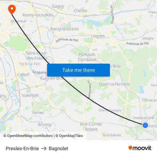 Presles-En-Brie to Bagnolet map