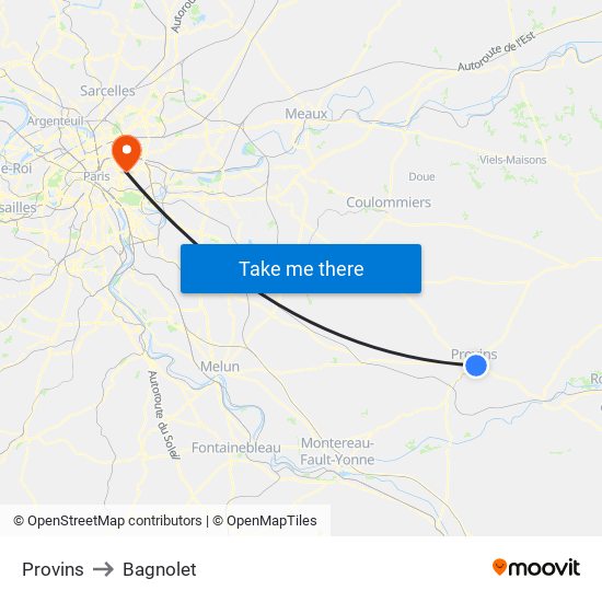 Provins to Bagnolet map