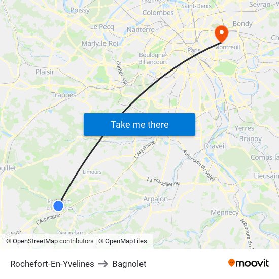 Rochefort-En-Yvelines to Bagnolet map