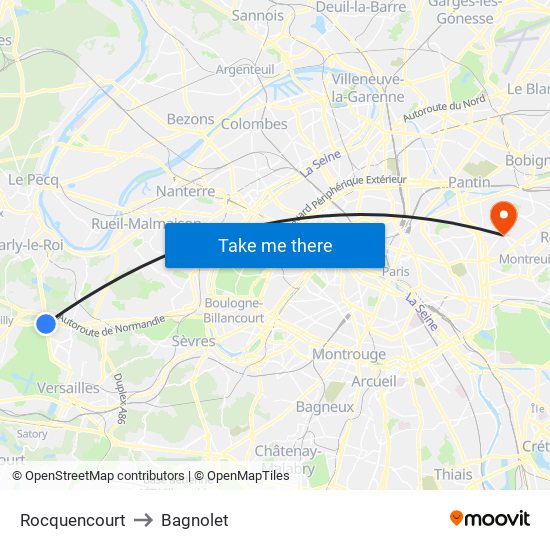 Rocquencourt to Bagnolet map