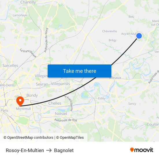 Rosoy-En-Multien to Bagnolet map