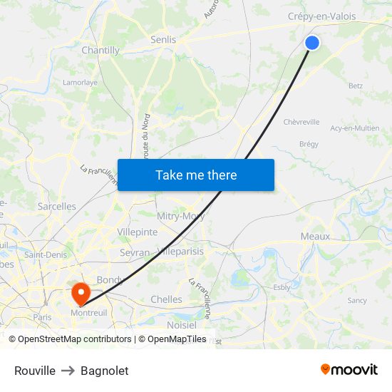 Rouville to Bagnolet map