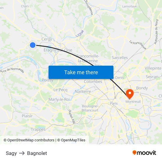 Sagy to Bagnolet map