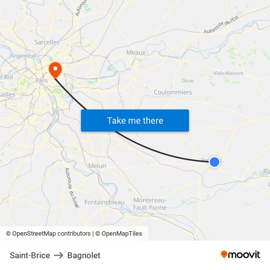 Saint-Brice to Bagnolet map