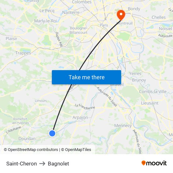 Saint-Cheron to Bagnolet map