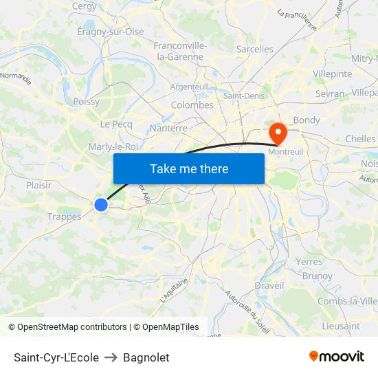 Saint-Cyr-L'Ecole to Bagnolet map