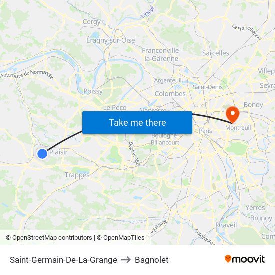 Saint-Germain-De-La-Grange to Bagnolet map