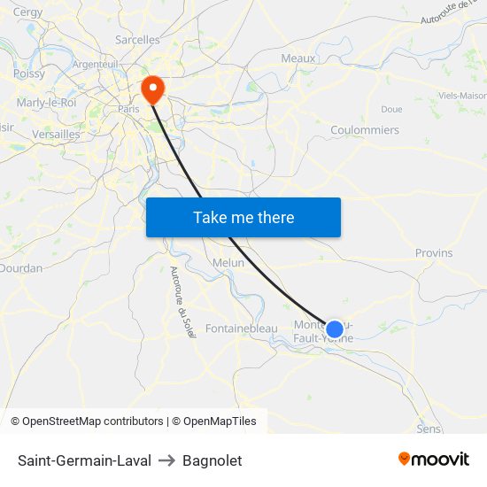 Saint-Germain-Laval to Bagnolet map