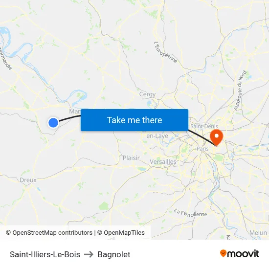 Saint-Illiers-Le-Bois to Bagnolet map