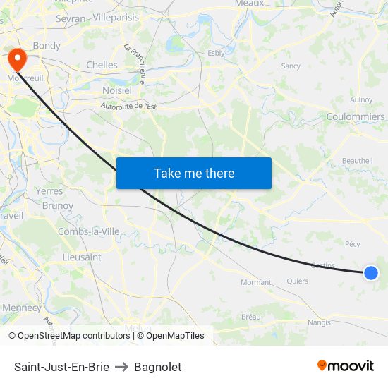 Saint-Just-En-Brie to Bagnolet map