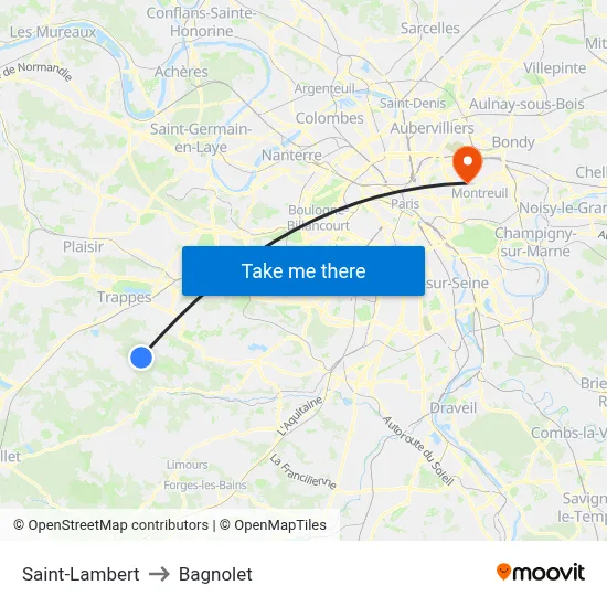 Saint-Lambert to Bagnolet map