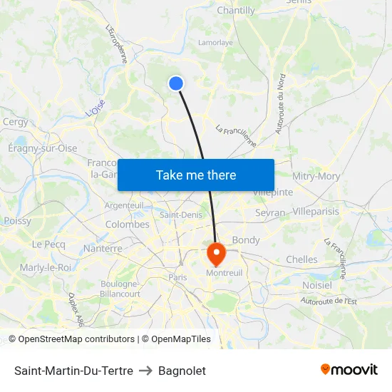 Saint-Martin-Du-Tertre to Bagnolet map