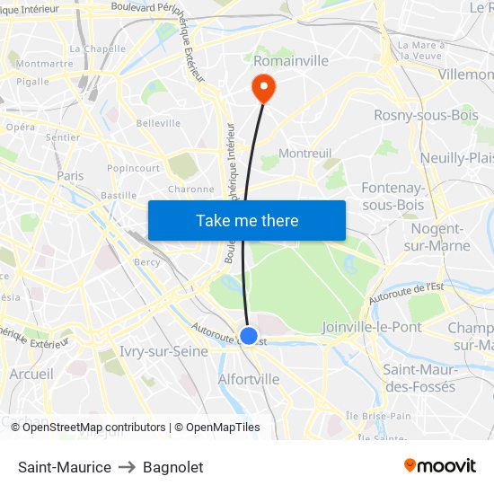 Saint-Maurice to Bagnolet map