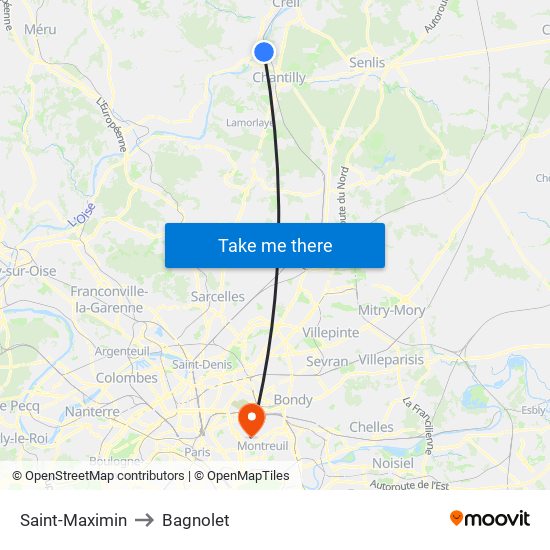 Saint-Maximin to Bagnolet map