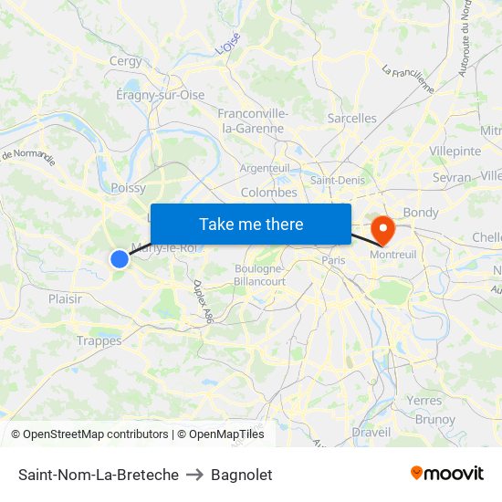 Saint-Nom-La-Breteche to Bagnolet map