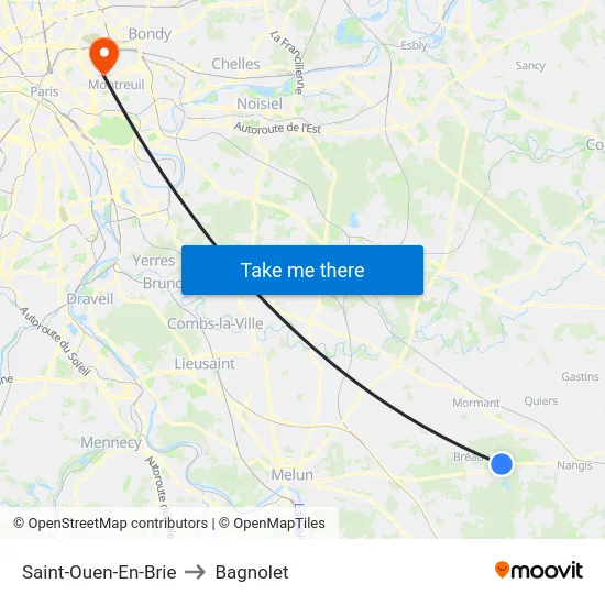 Saint-Ouen-En-Brie to Bagnolet map