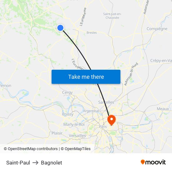 Saint-Paul to Bagnolet map