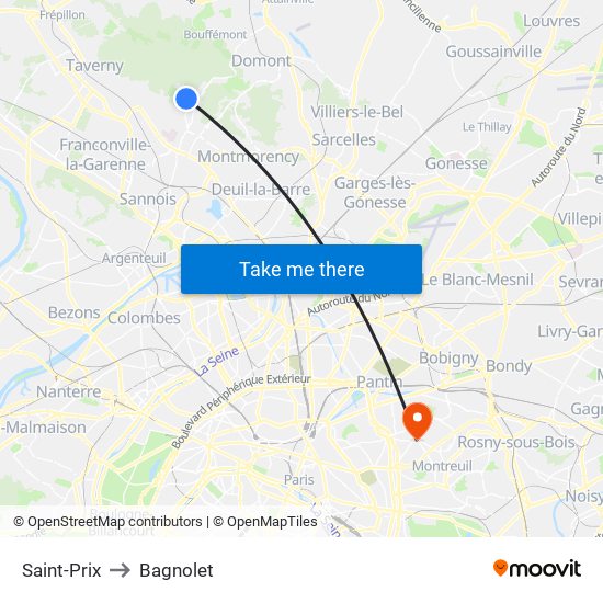 Saint-Prix to Bagnolet map