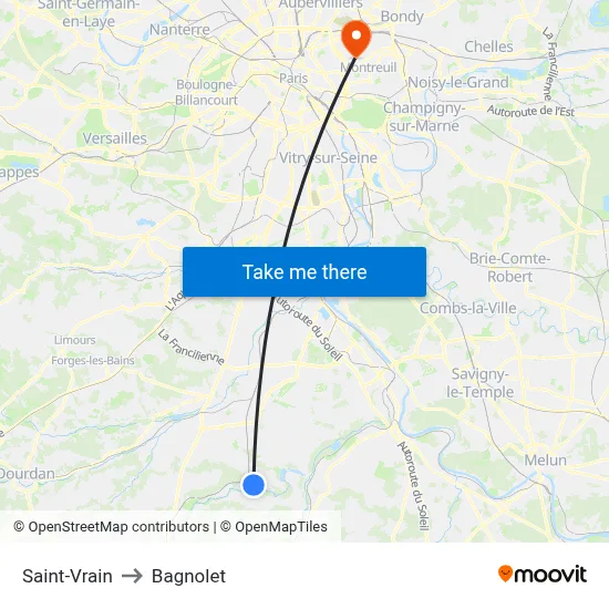 Saint-Vrain to Bagnolet map