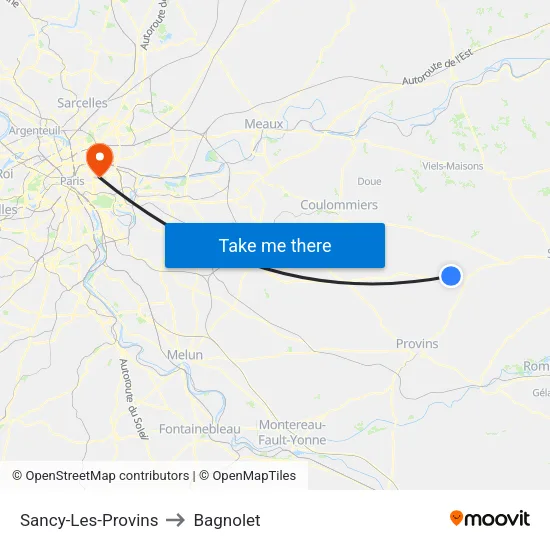 Sancy-Les-Provins to Bagnolet map