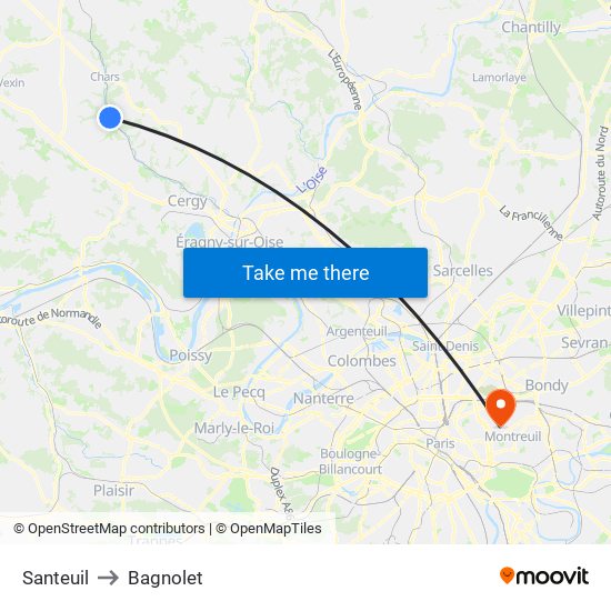 Santeuil to Bagnolet map