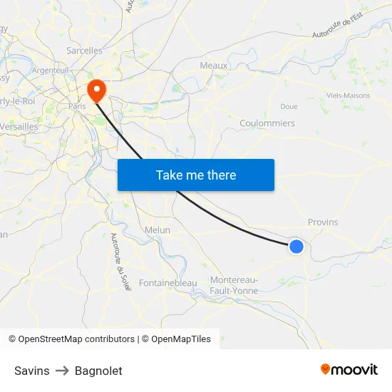 Savins to Bagnolet map