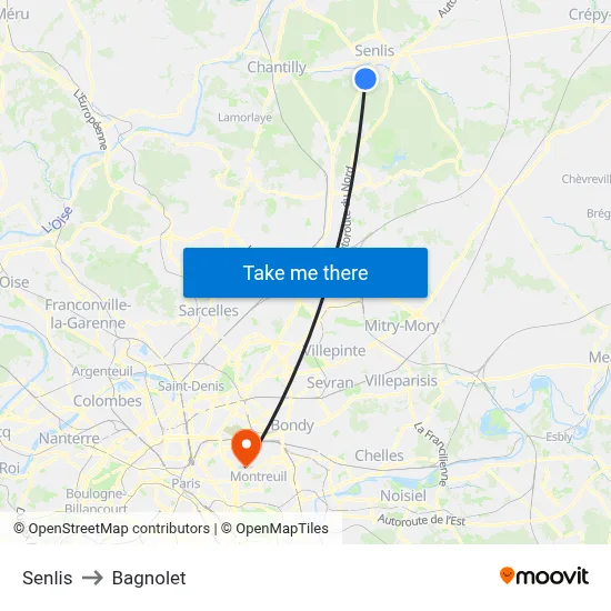 Senlis to Bagnolet map