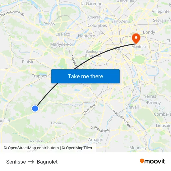 Senlisse to Bagnolet map
