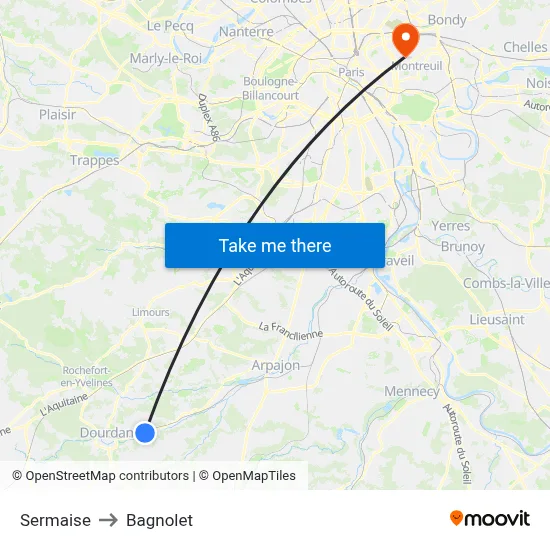 Sermaise to Bagnolet map