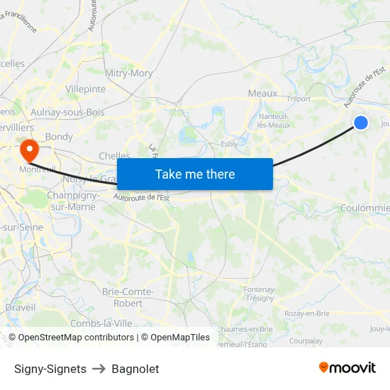 Signy-Signets to Bagnolet map