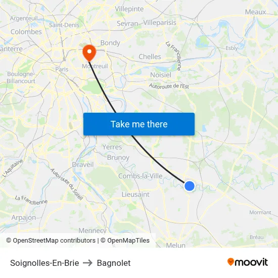 Soignolles-En-Brie to Bagnolet map