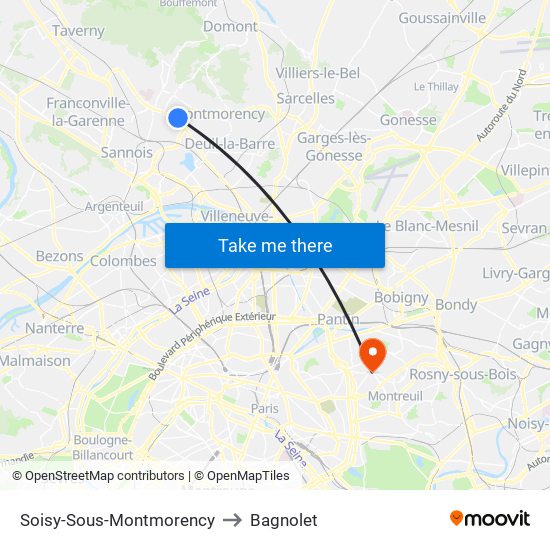 Soisy-Sous-Montmorency to Bagnolet map