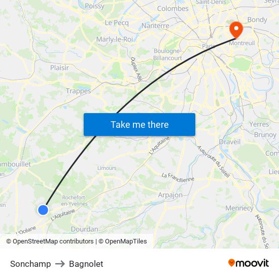 Sonchamp to Bagnolet map