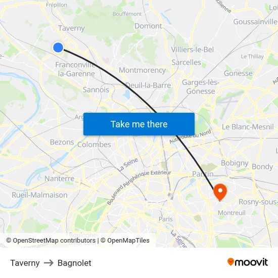 Taverny to Bagnolet map