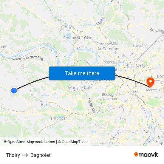 Thoiry to Bagnolet map