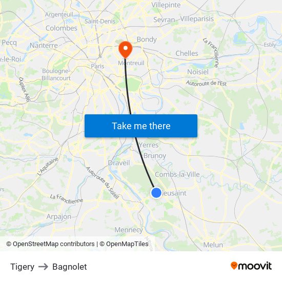 Tigery to Bagnolet map