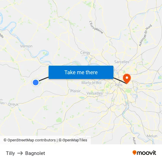 Tilly to Bagnolet map
