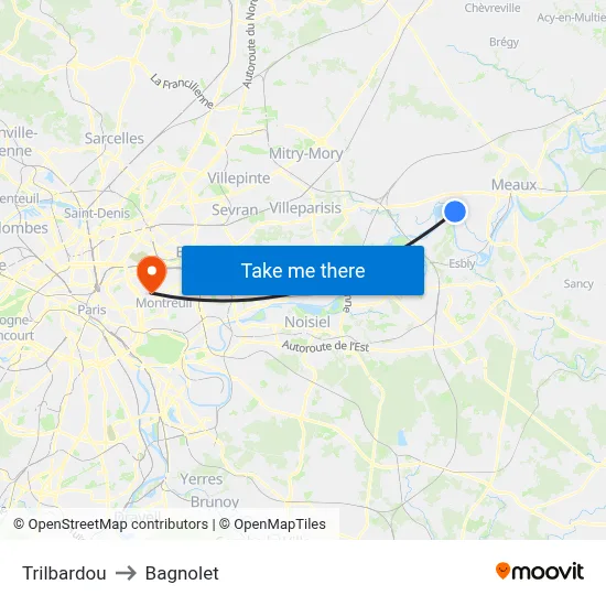 Trilbardou to Bagnolet map