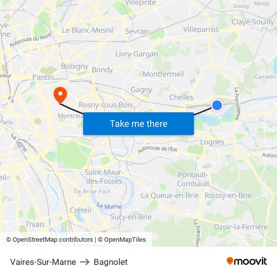 Vaires-Sur-Marne to Bagnolet map