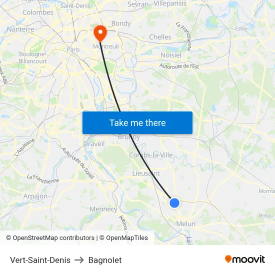 Vert-Saint-Denis to Bagnolet map