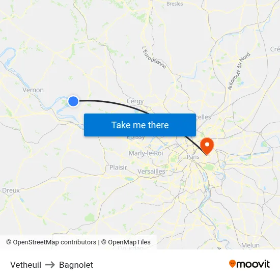 Vetheuil to Bagnolet map