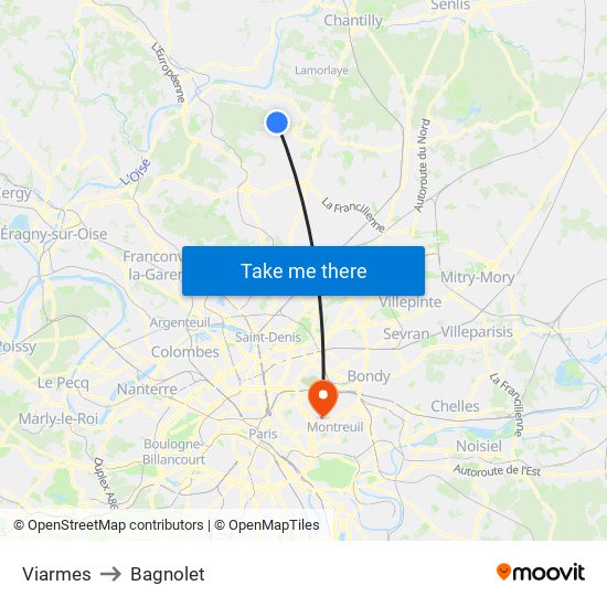 Viarmes to Bagnolet map