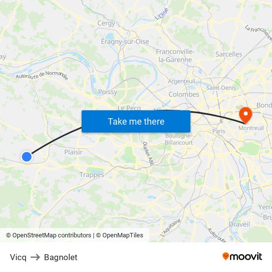 Vicq to Bagnolet map